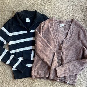 Abercrombie Kids Striped Black and White Sweater & brown soft Cardigan Set
